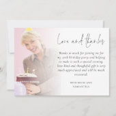 Elegant 2 foto overlay verjaardagsfeestje dank u kaart (Voorkant)