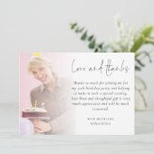 Elegant 2 foto overlay verjaardagsfeestje dank u kaart (Staand voorkant)