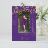 Elegant 2 foto Paarse en gouden blad Bedankkaart (Staand voorkant)