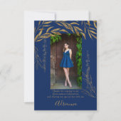 Elegant 2 foto Royal Blue en Gold Leaf Bedankkaart (Voorkant)