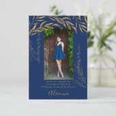 Elegant 2 foto Royal Blue en Gold Leaf Bedankkaart (Staand voorkant)