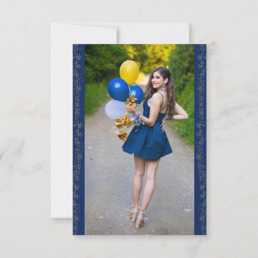 Elegant 2 foto Royal Blue en Gold Leaf Bedankkaart (Achterkant)