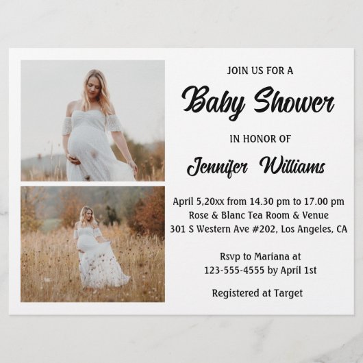 elegant 2 foto ' s collage baby shower uitnodiging flyer (Voorkant)