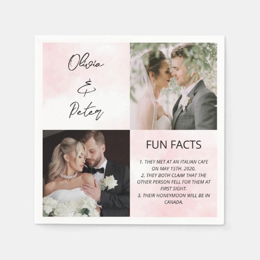 Elegant 2 Foto Simple Couple Facts Weddenschap Servet (Voorkant)