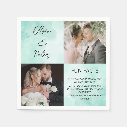 Elegant 2 Foto Simple Couple Facts Weddenschap Servet (Voorkant)