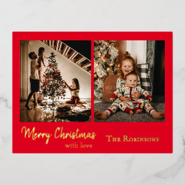 Elegant 2-fotokerstmis folie feestdagen briefkaart