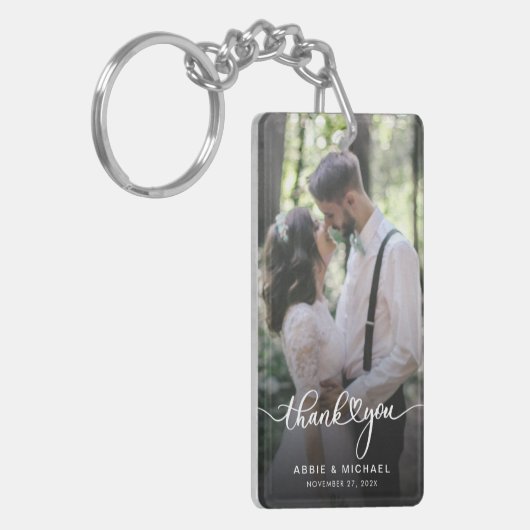 Elegant 2 foto's bruiloft Dank u gepersonaliseerd Sleutelhanger (Voorkant Links)
