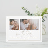 Elegant 2 Foto's Champagne Gold Wedding Save The Date (Staand voorkant)