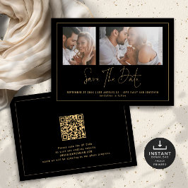 Elegant 2 foto's Goud Zwart Bruiloft Save The Date