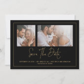 Elegant 2 foto's Goud Zwart Bruiloft Save The Date (Voorkant)