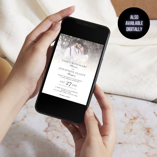 Elegant 2 foto's Overlay QR-code Formele bruiloft Kaart