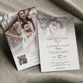 Elegant 2 foto's Overlay QR-code Formele bruiloft Kaart
