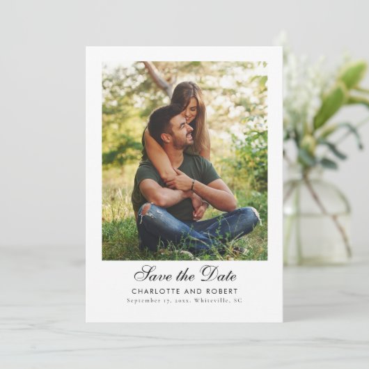 Elegant 2 foto's QR Code Huwelijk Save The Date (Staand voorkant)