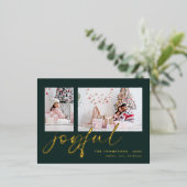 Elegant 2 Fotoscript Joyful Christmas Green Folie Feestdagen Briefkaart (Staand Voorkant)