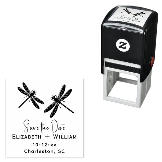Elegant 2 Libellen Trouwkoppel Save the Date Zelfinktende Stempel (In situ)