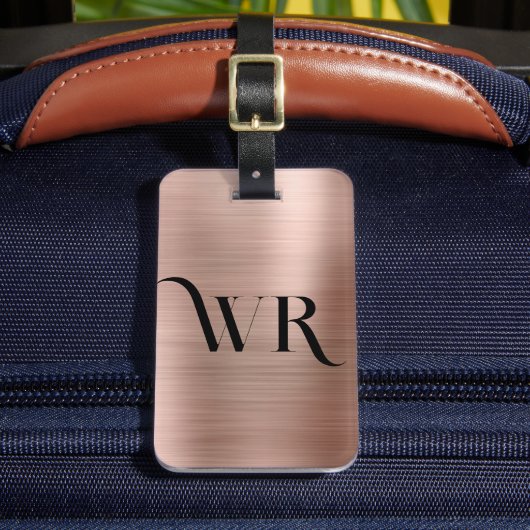 Elegant 2 Monogram Initiaal Roze Rose Gold Metal Bagagelabel (Voorkant Insitu 2)
