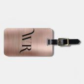 Elegant 2 Monogram Initiaal Roze Rose Gold Metal Bagagelabel (Voorkant horizontaal)