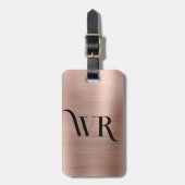 Elegant 2 Monogram Initiaal Roze Rose Gold Metal Bagagelabel (Voorkant verticaal)
