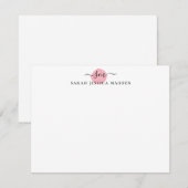 Elegant 2-monogram zwart-wit-schotel Blush roze st Notitiekaartje (Voorkant / Achterkant)