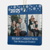 Elegant 2 Photo Blue Keepsake Family Photo Keramisch Ornament (Links)