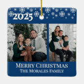 Elegant 2 Photo Blue Keepsake Family Photo Keramisch Ornament (Achterkant)