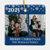 Elegant 2 Photo Blue Keepsake Family Photo Keramisch Ornament (Voorkant)