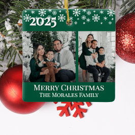 Elegant 2 Photo Green Keepsake Family Photo Keramisch Ornament