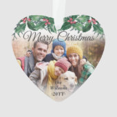 Elegant 2 Photo Holly Greenery Merry Christmas Ornament (achterkant)