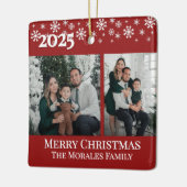 Elegant 2 Photo Red Keepsake Family Photo Keramisch Ornament (Links)