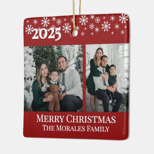 Elegant 2 Photo Red Keepsake Family Photo Keramisch Ornament (Links)