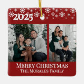 Elegant 2 Photo Red Keepsake Family Photo Keramisch Ornament (Voorkant)