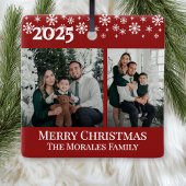 Elegant 2 Photo Red Keepsake Family Photo Keramisch Ornament