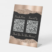 Elegant 2 QR-codes Roos Gold Glitter Black Reclamebord Met Voetstuk (Voorkant)