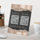 Elegant 2 QR-codes Roos Gold Glitter Black Reclamebord Met Voetstuk (Insitu)