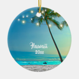 Elegant 2 Sided Photo Hawaii Palm Trees Lichten Keramisch Ornament