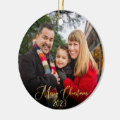 Elegant 2-zaadfotoKerstmis op maat Keramisch Ornament (Links)