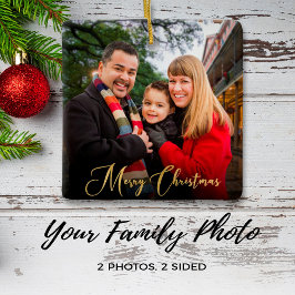 Elegant 2-zaadfotoKerstmis op maat Keramisch Ornament