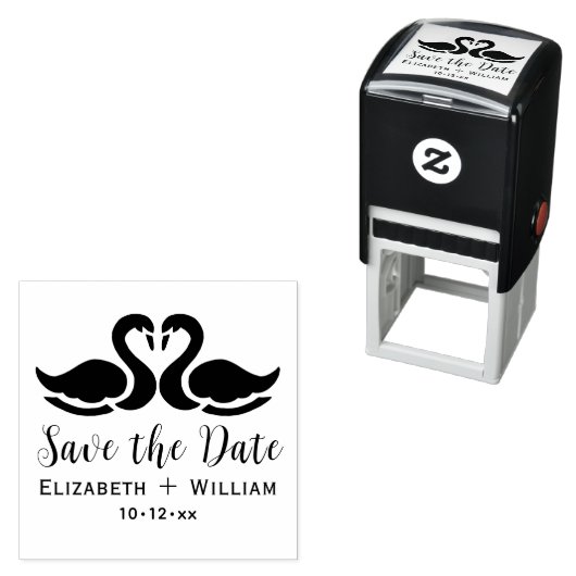 Elegant 2 zwanen silhouet bruiloft Save the Date Zelfinktende Stempel (In situ)