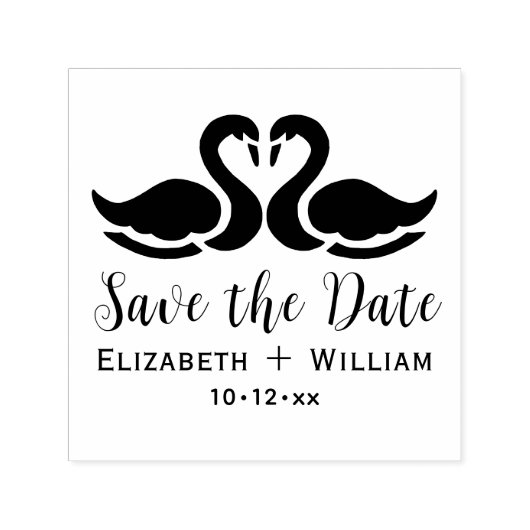 Elegant 2 zwanen silhouet bruiloft Save the Date Zelfinktende Stempel (Design)