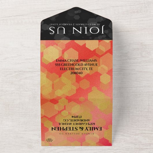 Elegant 2e Garnet Wedding Jubileum All In One Uitnodiging (Buitenkant)