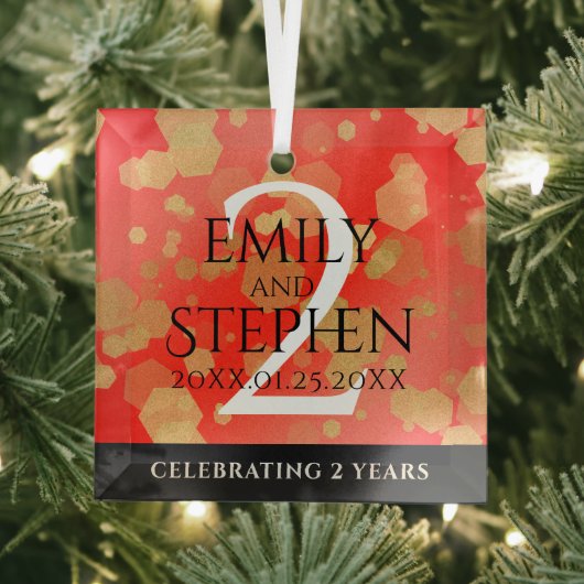 Elegant 2e Garnet Wedding Jubileum Glas Ornament (Insitu)