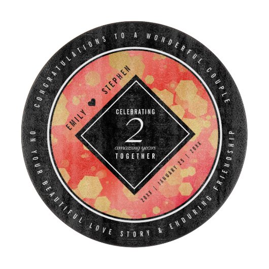 Elegant 2e Garnet Wedding Jubileum Snijplank (Voorkant)