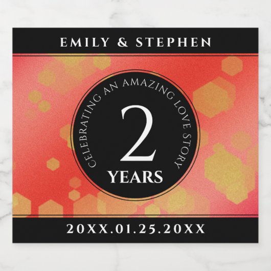 Elegant 2e Garnet Wedding Jubileum Sparkling Wijnetiket (Enkel label)