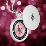 Elegant 2e Roos Quartz Wedding Jubileum Locket Ketting<br><div class="desc">Viel de 2e of 5e trouwdag met deze herdenkingsmand! Elegante zwarte en witte letters met zeshoekige confetti op een rijke roze achtergrond voegen een gedenkwaardige aanraking toe voor deze speciale gelegenheid en mijlpaal. Pas met de initialen van het paar, een speciaal bericht, en data voor hun roos kwartzverjaardag aan. Ontwerp...</div>