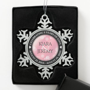 Elegant 2e Roos Quartz Wedding Jubileum Tin Sneeuwvlok Ornament