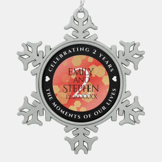 Elegant 2e  van het Jubileum van de Wondenweddensc Tin Sneeuwvlok Ornament (Voorkant)