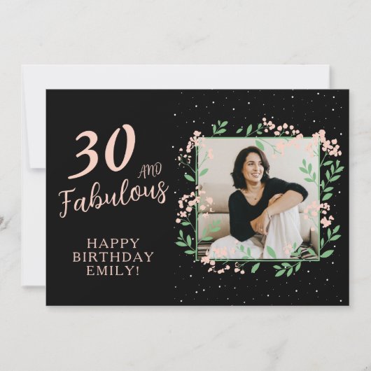 Elegant 30 and Fabulous Flower 30th Birthday Photo Kaart (Voorkant)
