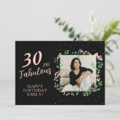 Elegant 30 and Fabulous Flower 30th Birthday Photo Kaart (Staand voorkant)