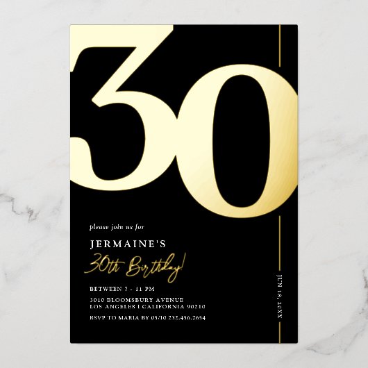 Elegant 30 e 30e verjaardag Folie uitnodiging (Voorkant)