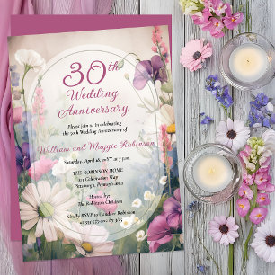 Elegant 30-jarig huwelijksjubileumfeest bloemstuk kaart